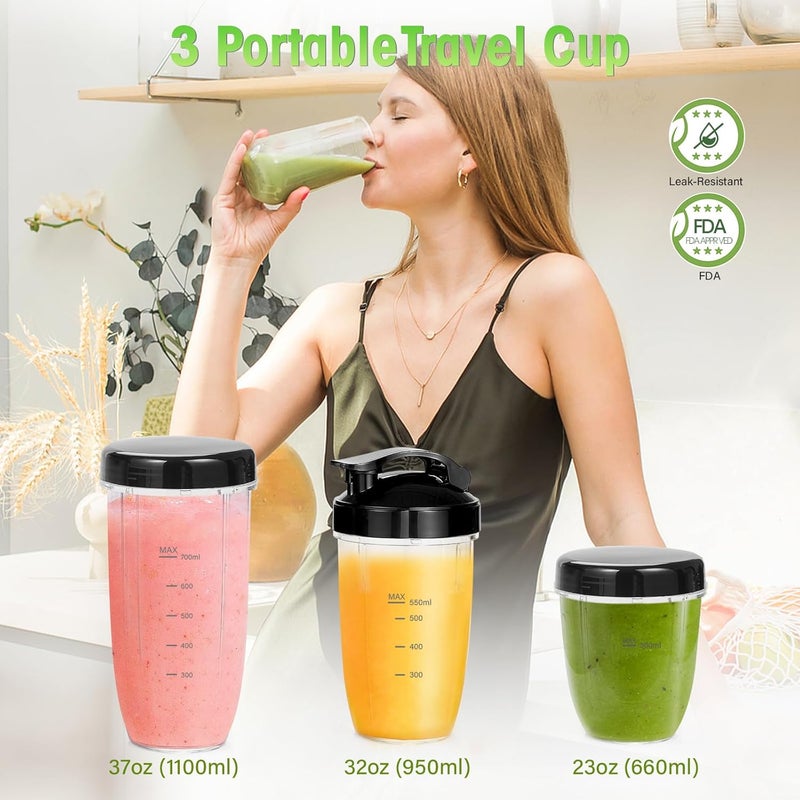 Nahida Blender for Smoothies, 1200W Smoothie Blender for Ices Crushing, Blenders with (2) 6-Fin Blades, Personal Blenders for Kitchen with 23oz, 32oz, 37oz Easy Go Cups for Juices,1200W, Blue - Image 4